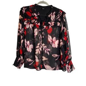 Sanctuary Dark Floral Sheer Metallic Button Front Blouse Size M Fairy Whimsigoth